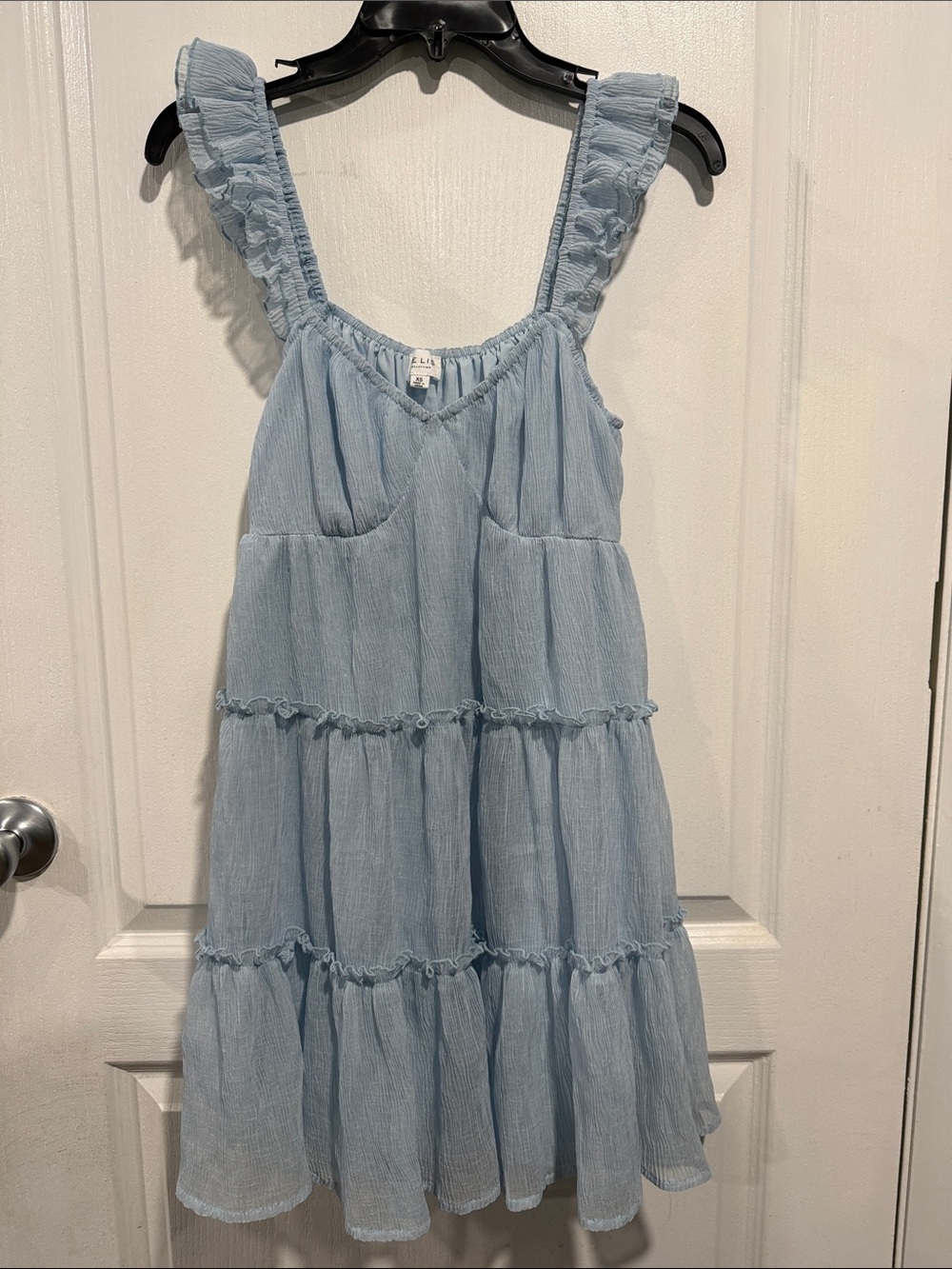 Le Lis Light Blue Ruffle Strap Tiered Mini Dress